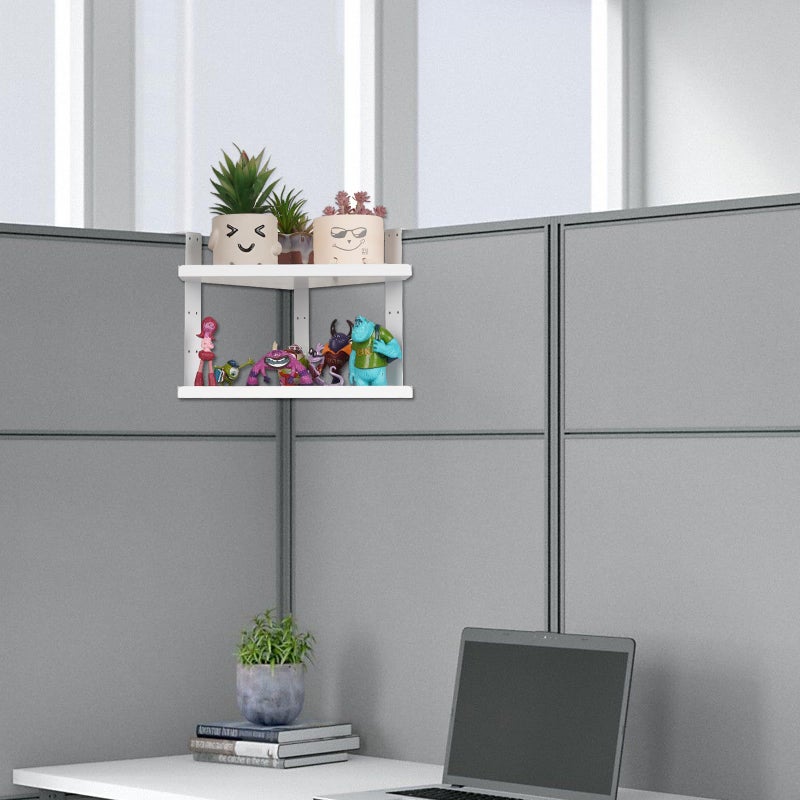 Olpchee Office Cubicle Shelf - Height Adjustable Corner Shelf with Adjustable Hooks - Image 2